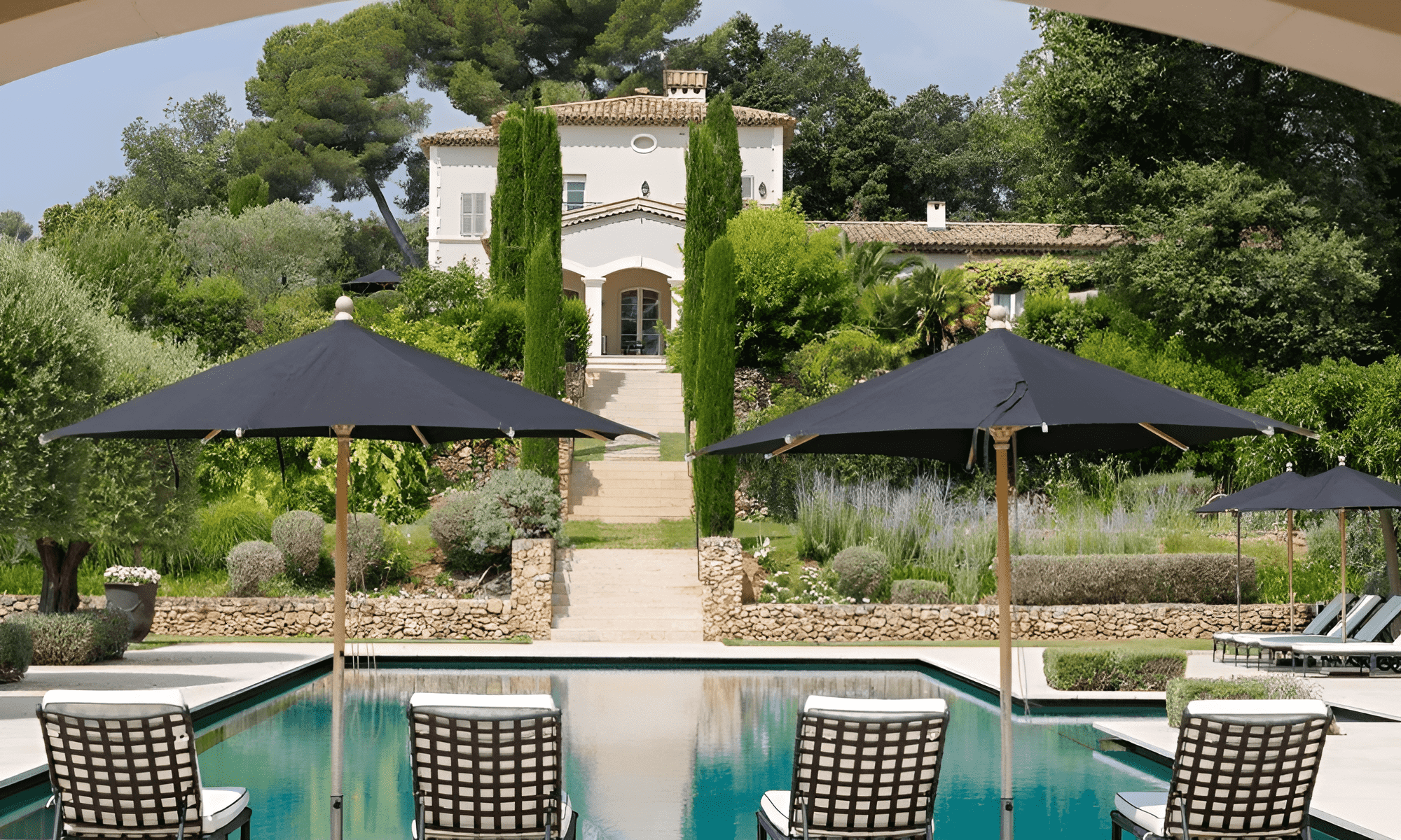 Private swimming pool surrounded by Mediterranean garden